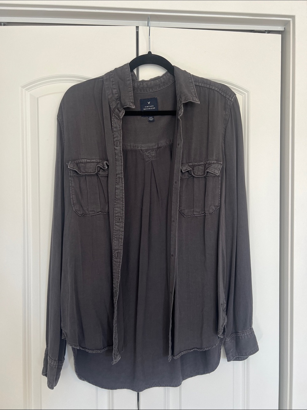 American Eagle Outfitters Dark Gray Button-Down Shirt
